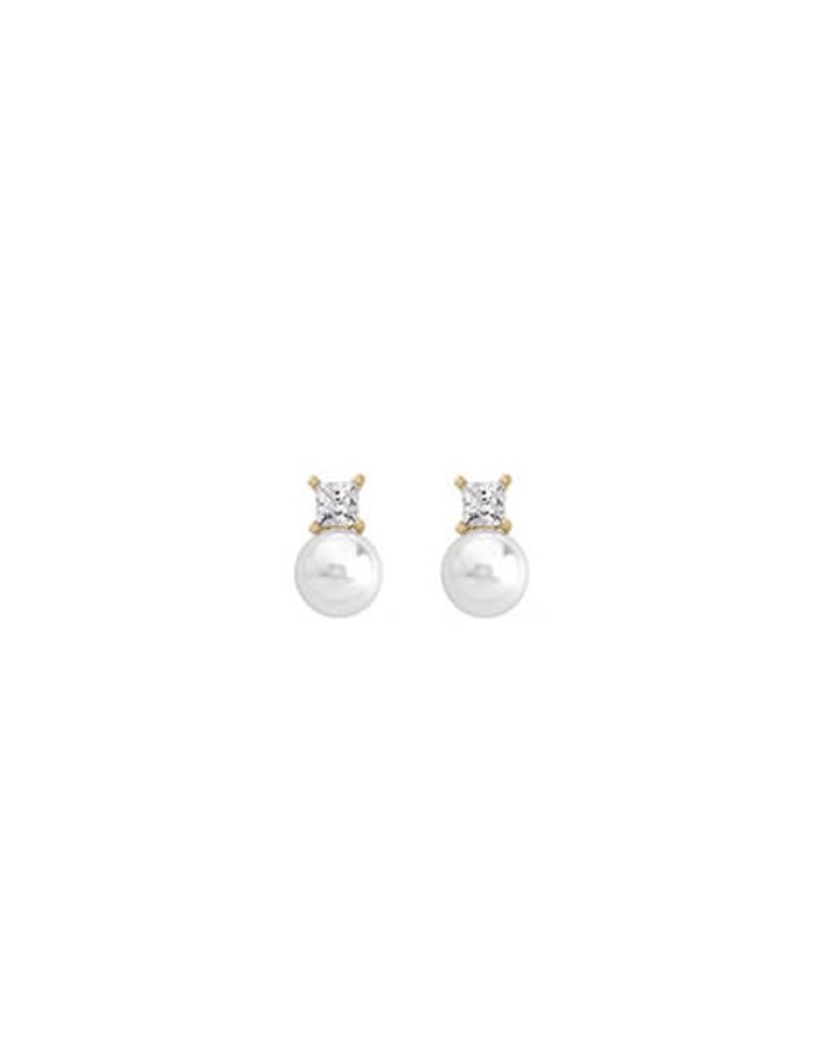 MAJORICA Earrings Selene Gold Plated With 8Mm White Pearl And Zircons | Tu & Yo Earrings