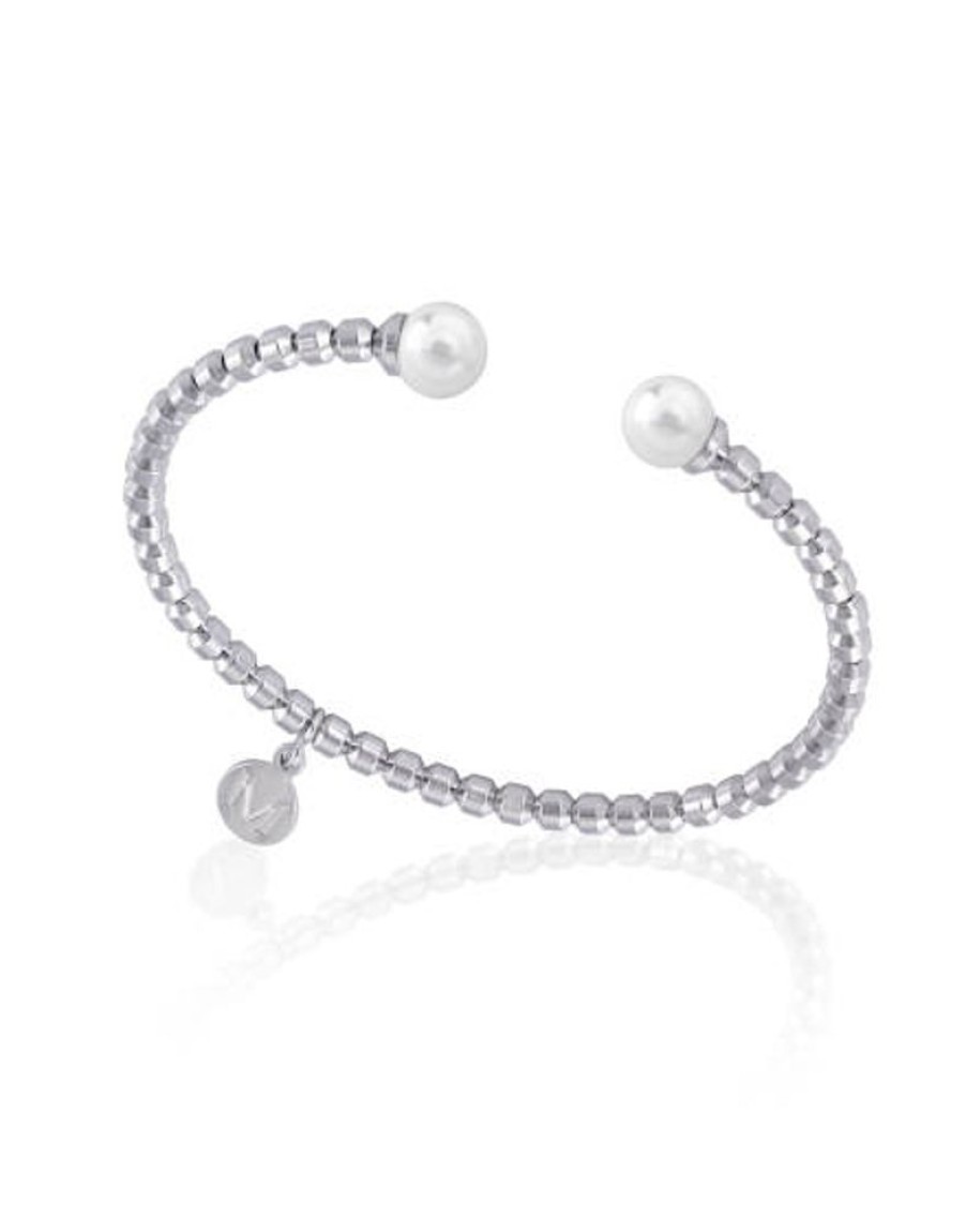 MAJORICA Steel Bangle Carmen With White Pearls | Bangle Bracelets