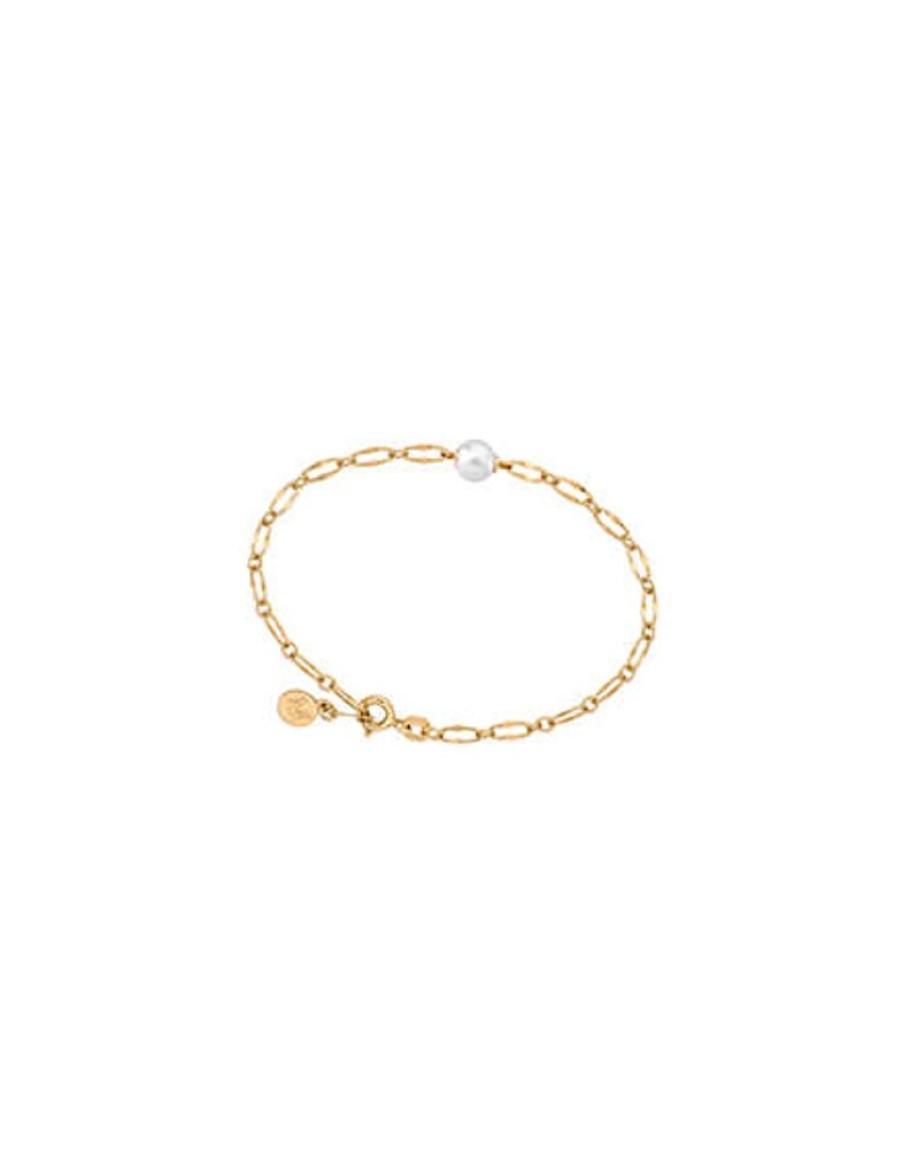 MAJORICA Gold Plated Link Bracelet Cies With White Pearl | Chain Bracelets