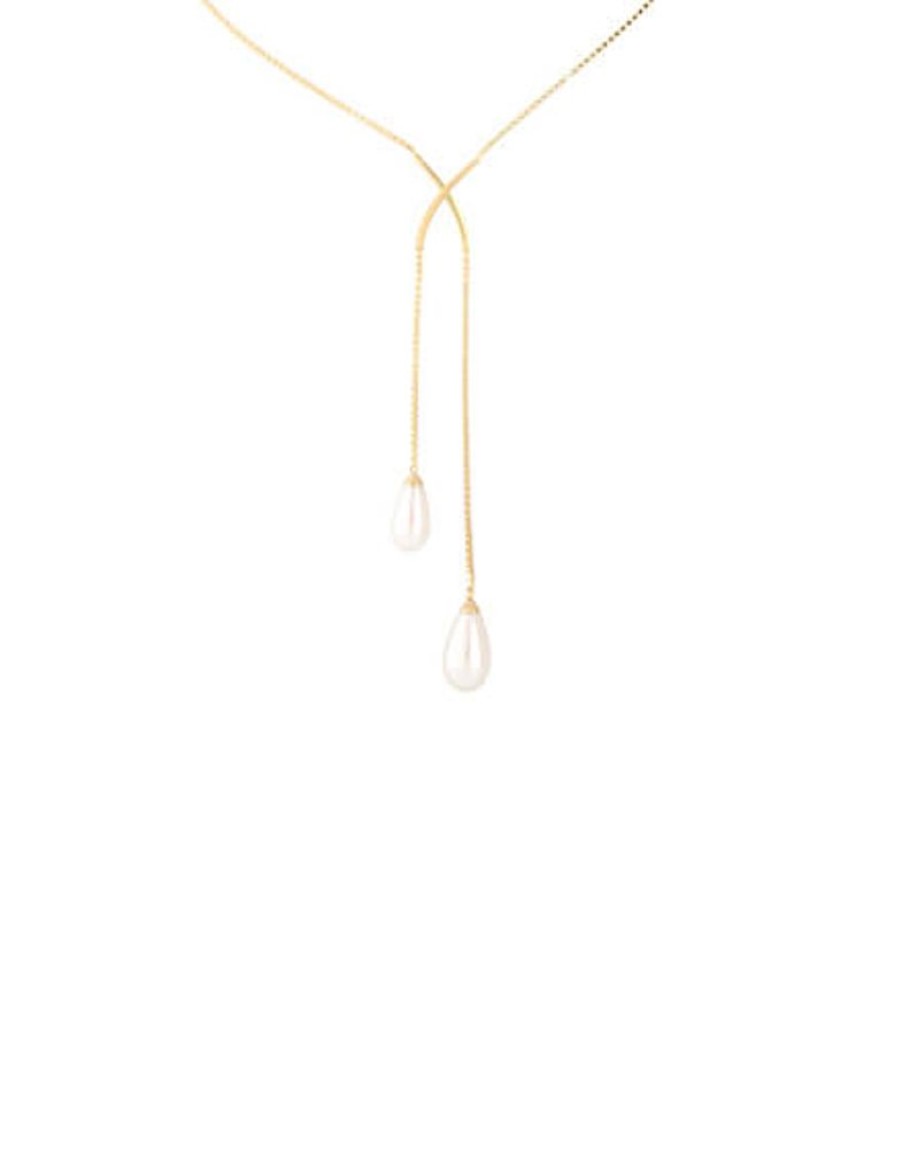 MAJORICA Short Elixa Necklace With White Pear Drop Pearl | Pearl Chain Necklaces