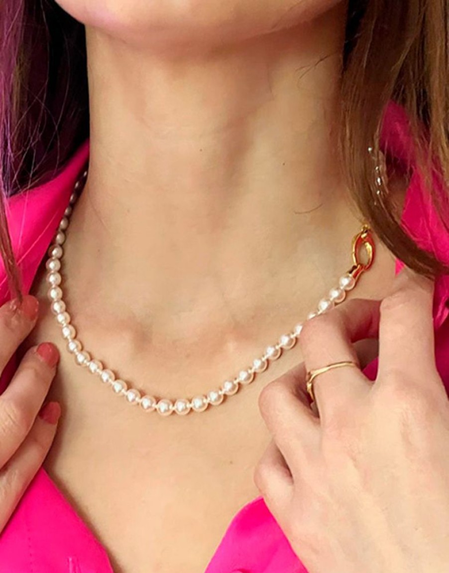 MAJORICA Gold Plated Necklace Lyra 45Cm And 6Mm White Pearls | Long Pearl Necklaces