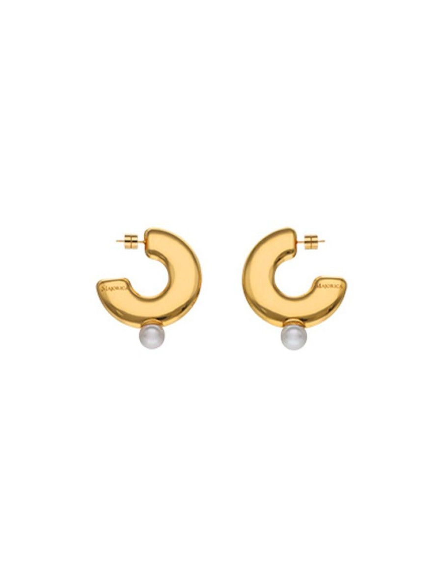 MAJORICA Juno Large Hoop Earrings In Gold Steel And Pearl | Pearl Hoop Earrings