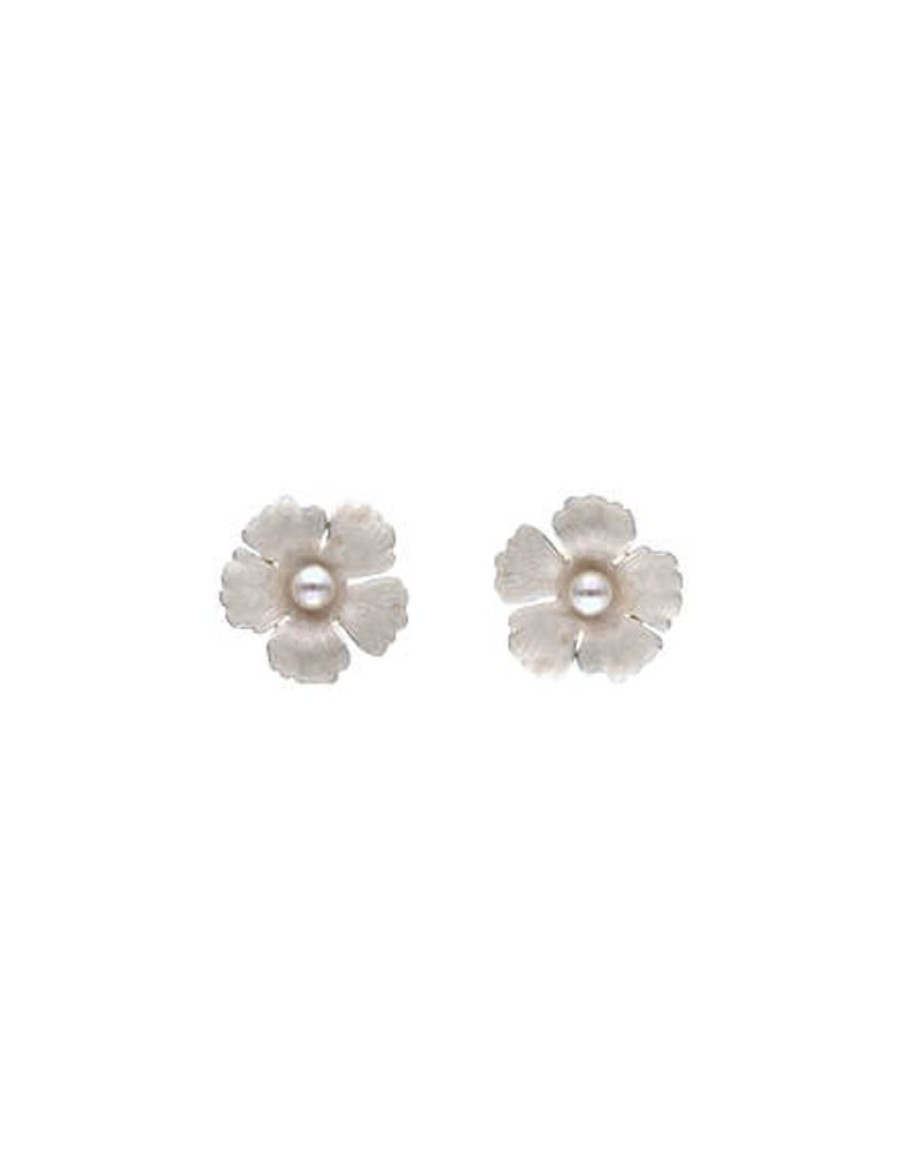 MAJORICA Santorini Bianco Bridal Earrings Large Nacre Flower With Pearls | Short Earrings