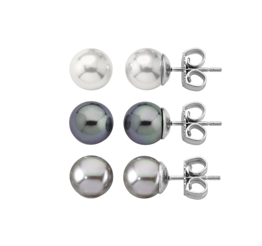 MAJORICA Pearl Earrings Set Lyra 8 Mm White, Gray, Nuage | Pearl Stud Earrings