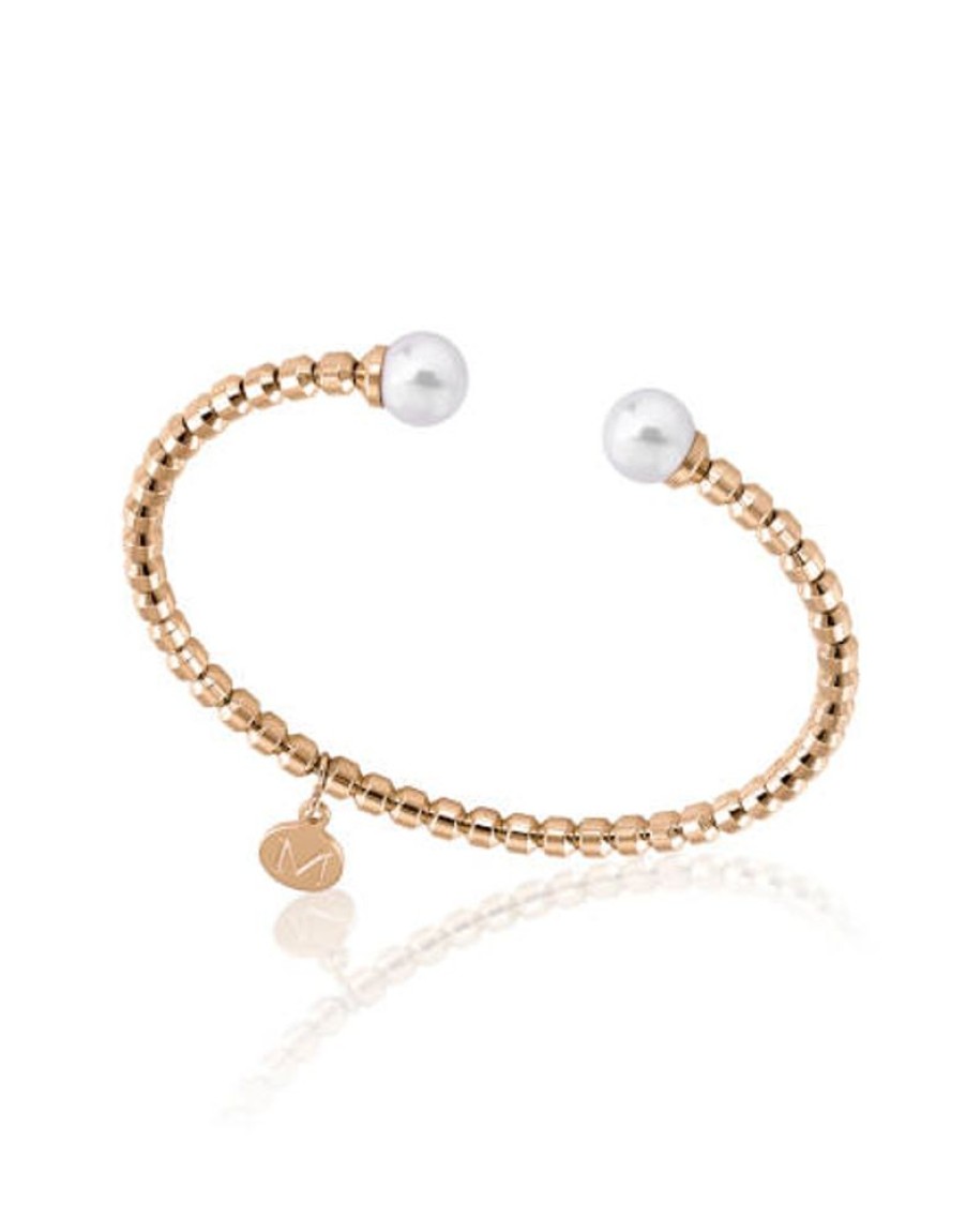 MAJORICA Golden Steel Bangle Carmen With White Pearls | Bangle Bracelets