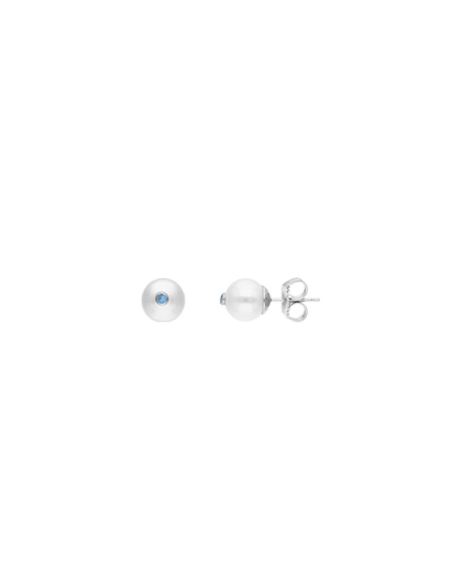 MAJORICA Color Pop Earrings With Round White Pearl And Blue Zirconia | Pearl Stud Earrings