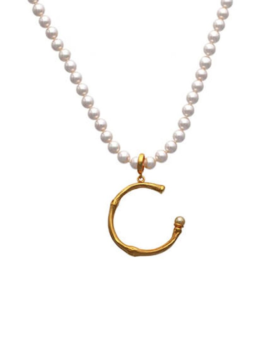 MAJORICA Golden Bamboo Pendant With Champagne-Coloured Pearl | Pendants With Chain