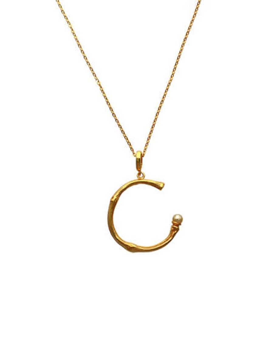 MAJORICA Golden Bamboo Pendant With Champagne-Coloured Pearl | Pendants With Chain