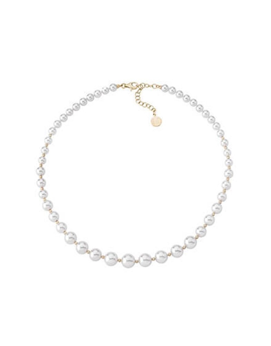 MAJORICA Golden Silver Necklace Lyra 6/10Mm 43Cm | Long Pearl Necklaces