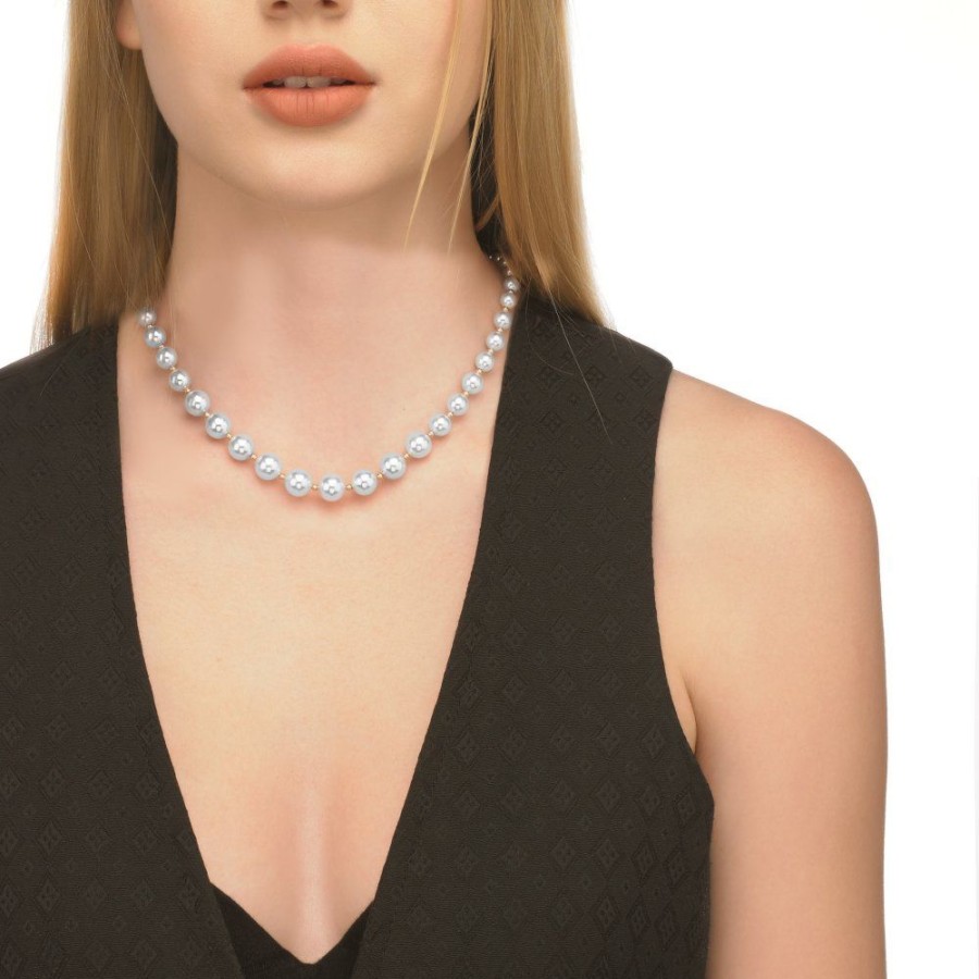 MAJORICA Golden Silver Necklace Lyra 6/10Mm 43Cm | Long Pearl Necklaces