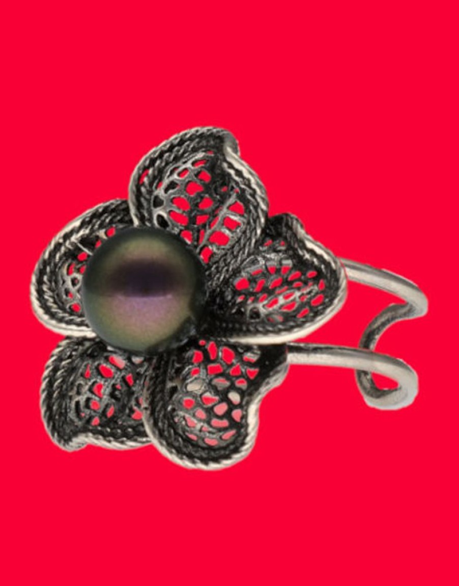 MAJORICA Tahiti Pearl Ring With Flower Peregrina | Medium-Sized Rings