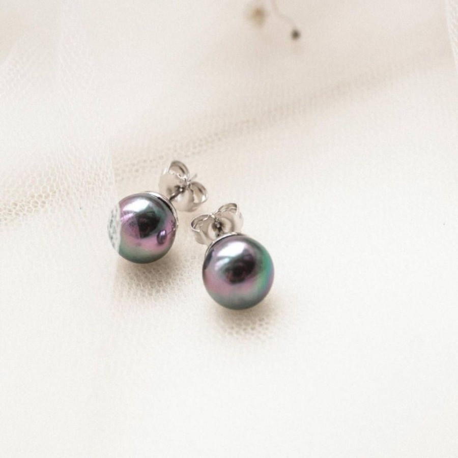 MAJORICA Silver Earrings Lyra With 6Mm Gray Pearl | Pearl Stud Earrings