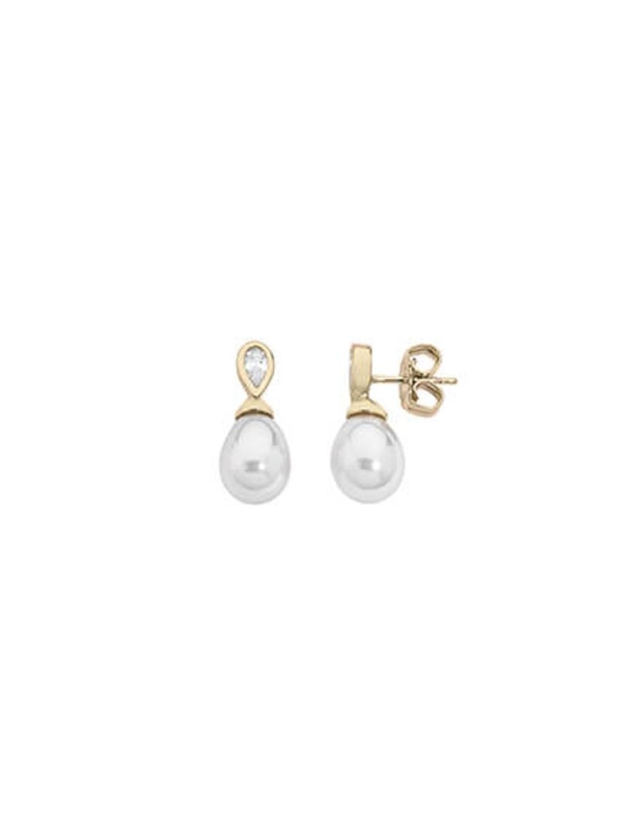 MAJORICA Earrings Selene Gold Plated With 8Mm Tear White Pearl And Zircons | Tu & Yo Earrings