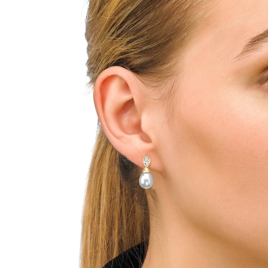 MAJORICA Earrings Selene Gold Plated With 8Mm Tear White Pearl And Zircons | Tu & Yo Earrings