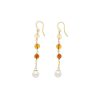 MAJORICA Algaida Long Fish Wire Earrings, Golden And Amber | Pearl Drop Earrings