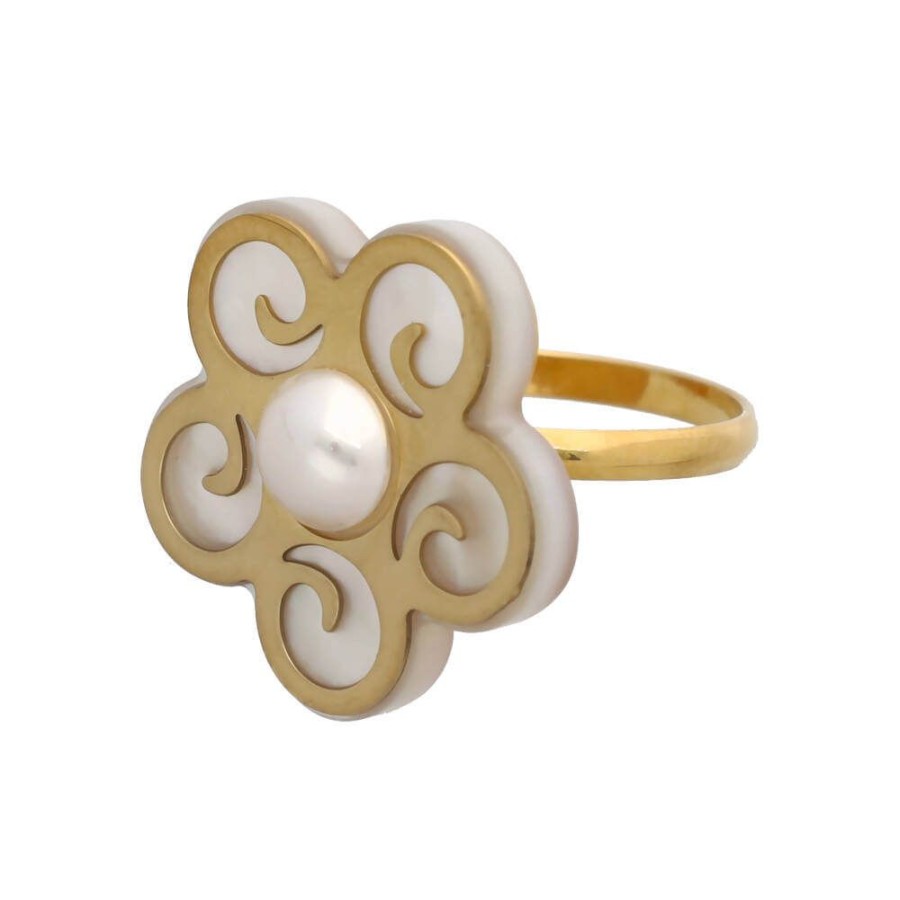 MAJORICA Roxana Small Ring With Mother-Of-Pearl | Large Pearl Rings