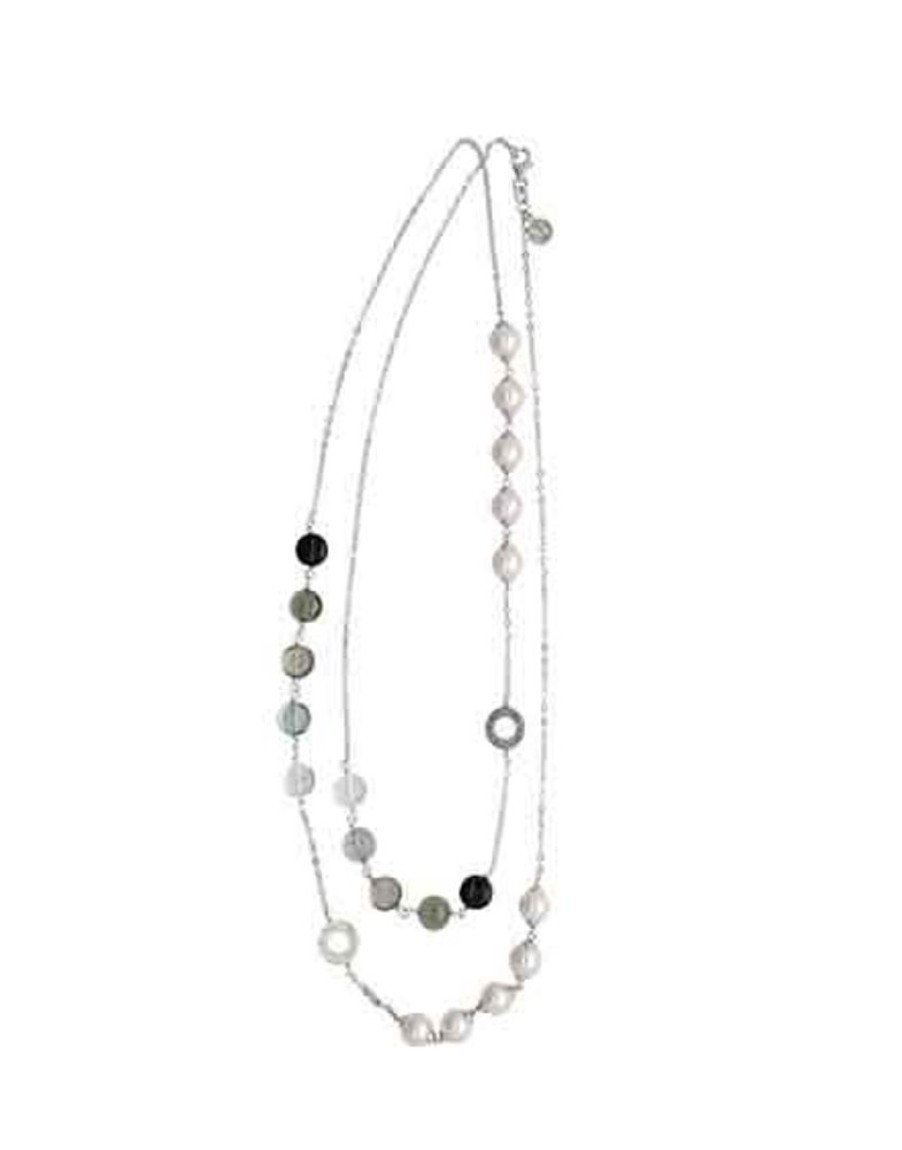 MAJORICA Silver Algaida Long Multiposition Necklace With Black Murano Glass | Pearl Chain Necklaces