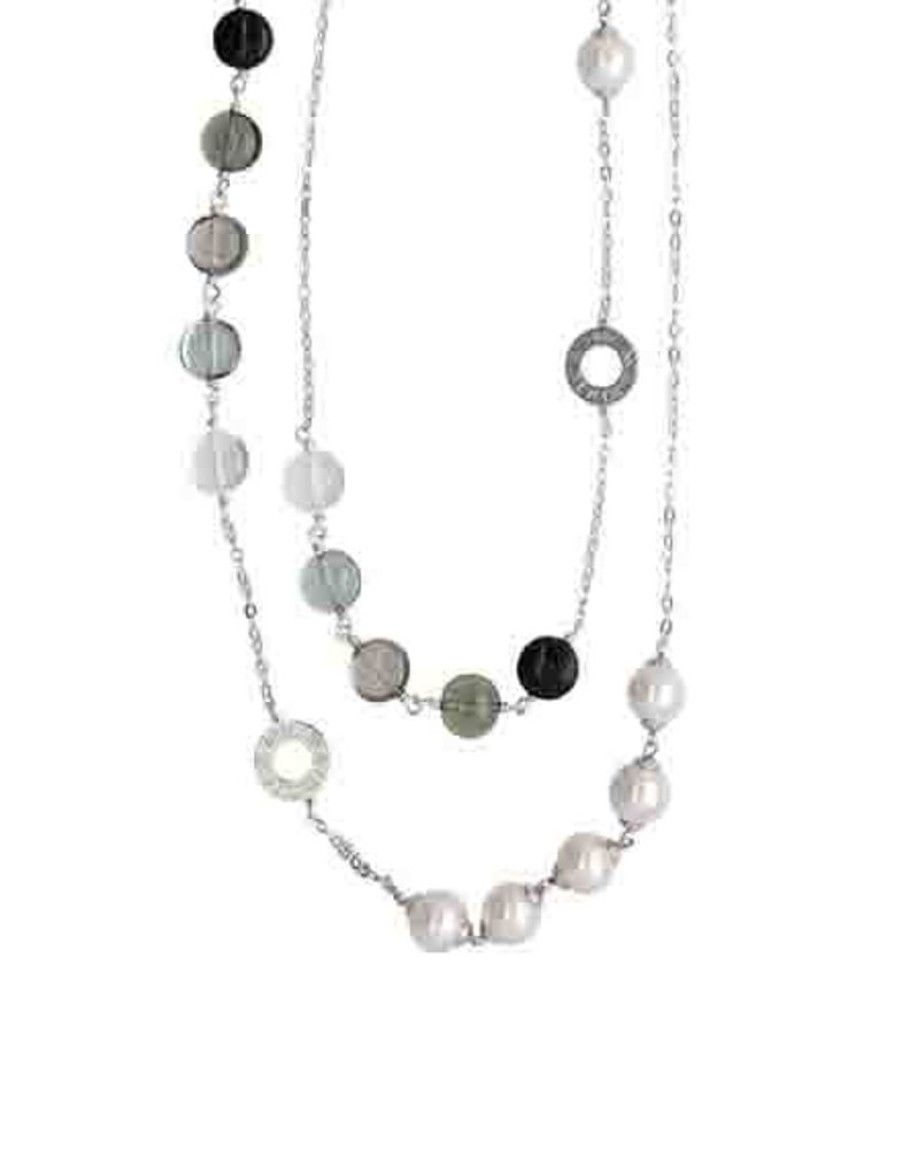 MAJORICA Silver Algaida Long Multiposition Necklace With Black Murano Glass | Pearl Chain Necklaces