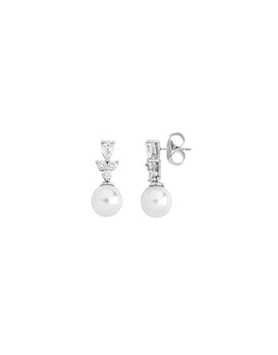 MAJORICA Silver Earrings Venus With 10Mm White Pearl And Zircons | Bridal Earrings