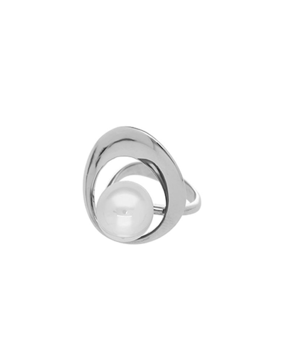 MAJORICA Petra Ring In Steel With Round White Pearl | Large Pearl Rings