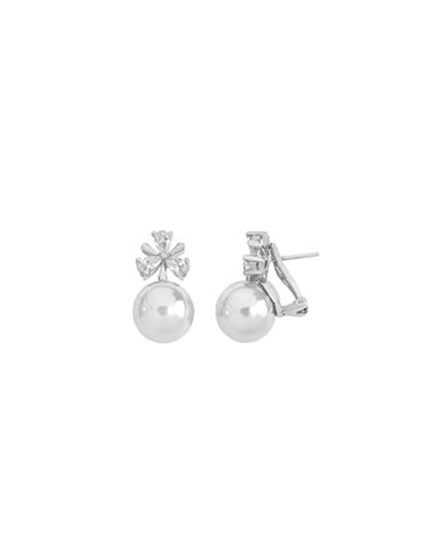 MAJORICA Earrings Venus Silver With 12Mm White Pearl And Zircons | Bridal Earrings