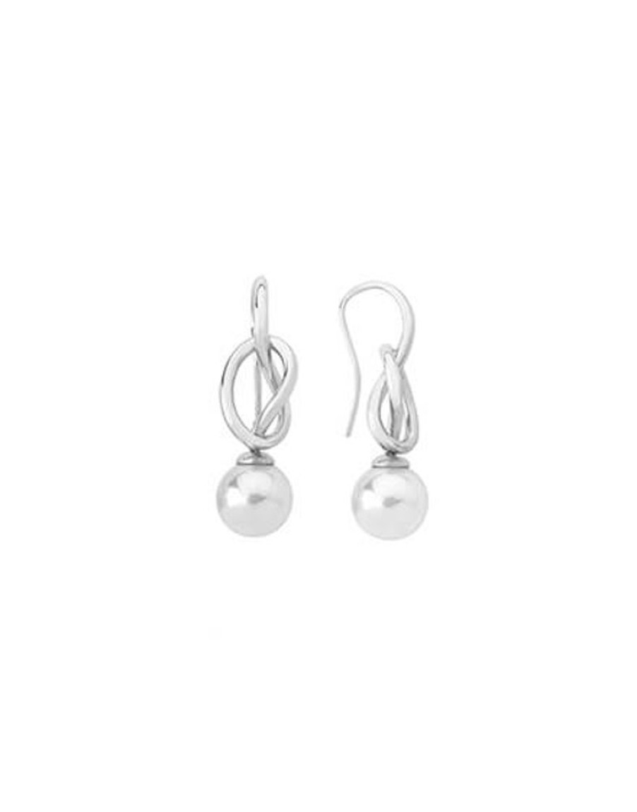 MAJORICA Sicilia Earrings With A Silver Knot And A Round Pearl | Pearl Drop Earrings