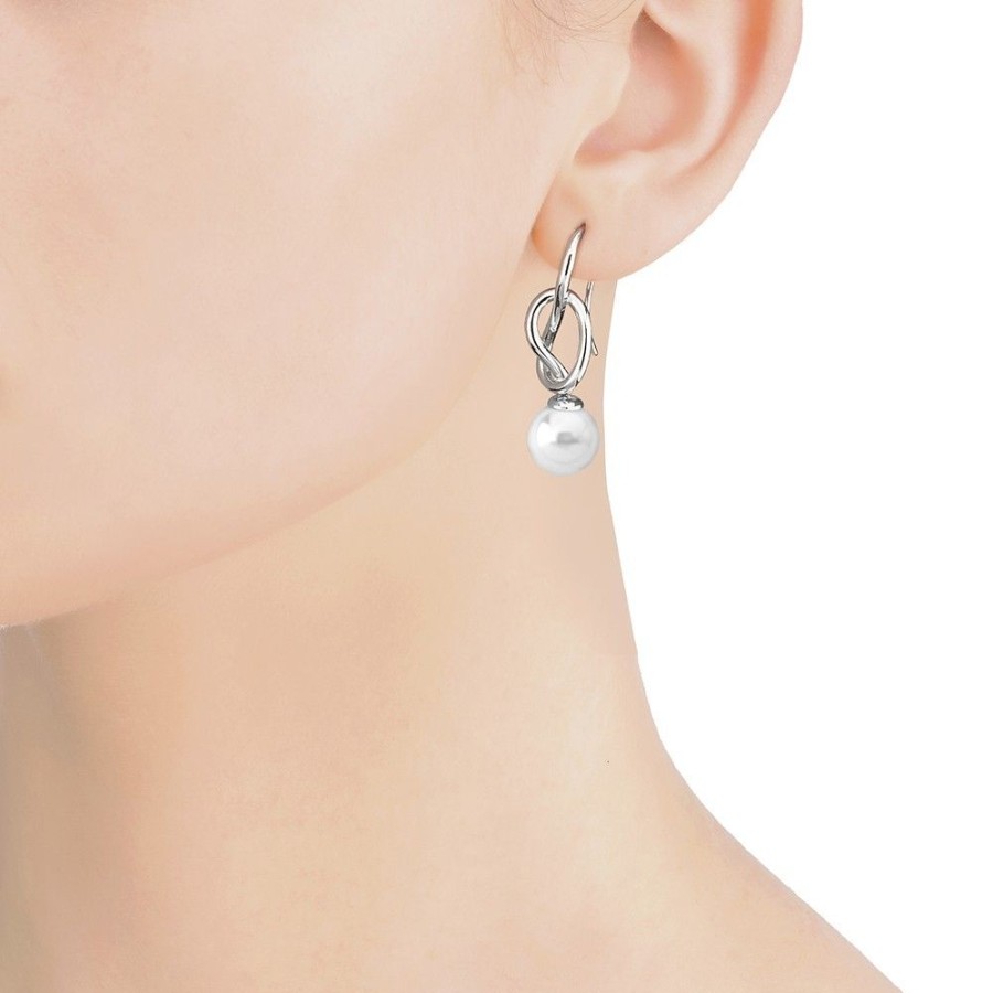 MAJORICA Sicilia Earrings With A Silver Knot And A Round Pearl | Pearl Drop Earrings