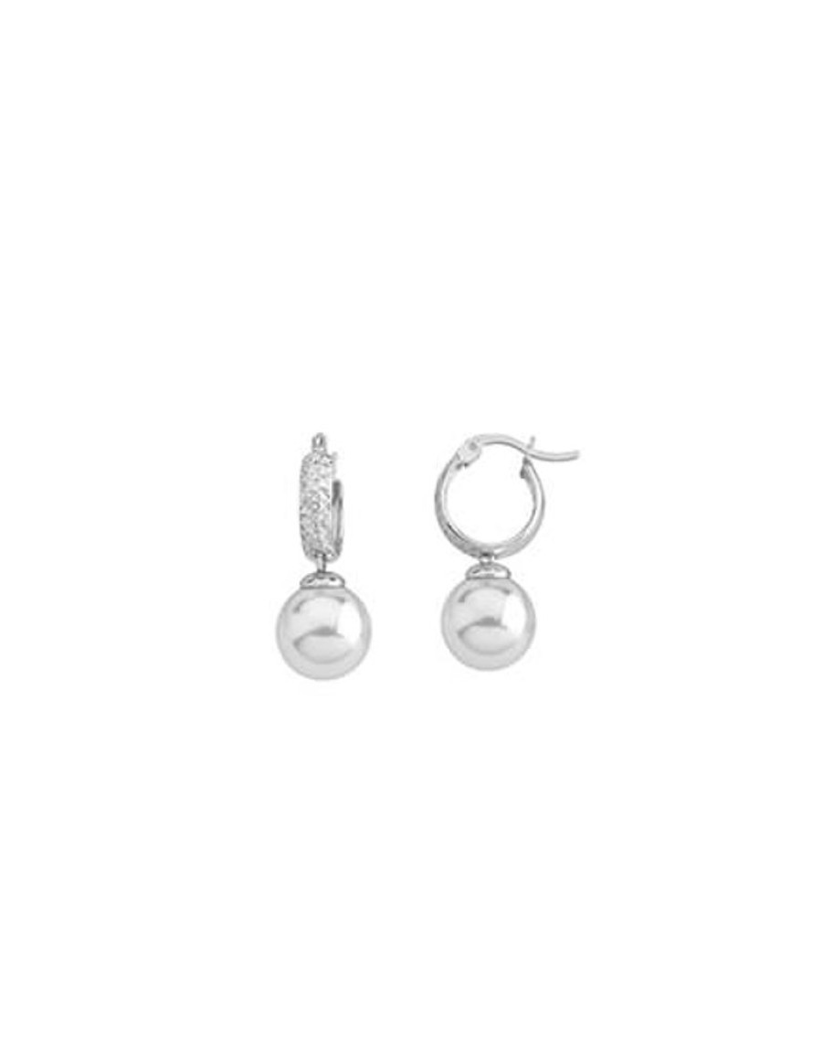 MAJORICA Anneau Hoop Earrings 22Mm Silver With Pearl | Pearl Hoop Earrings