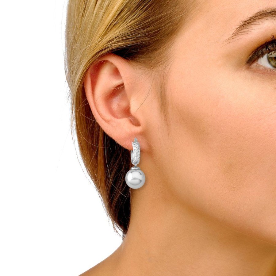 MAJORICA Anneau Hoop Earrings 22Mm Silver With Pearl | Pearl Hoop Earrings