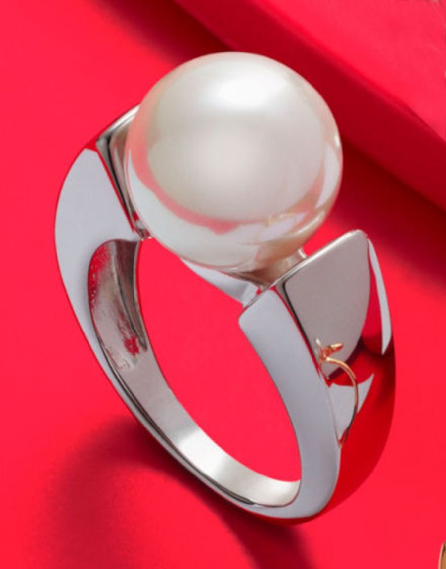 MAJORICA Silver Ring Nuada With 12Mm White Pearl | Pearl Engagement Rings