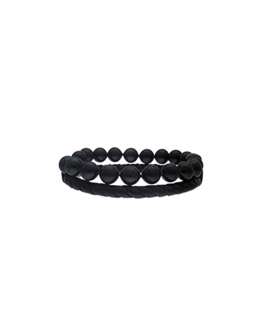 MAJORICA Sailor Bracelet In Steel, Leather And Black Pearl 21Cm | Chain Bracelets