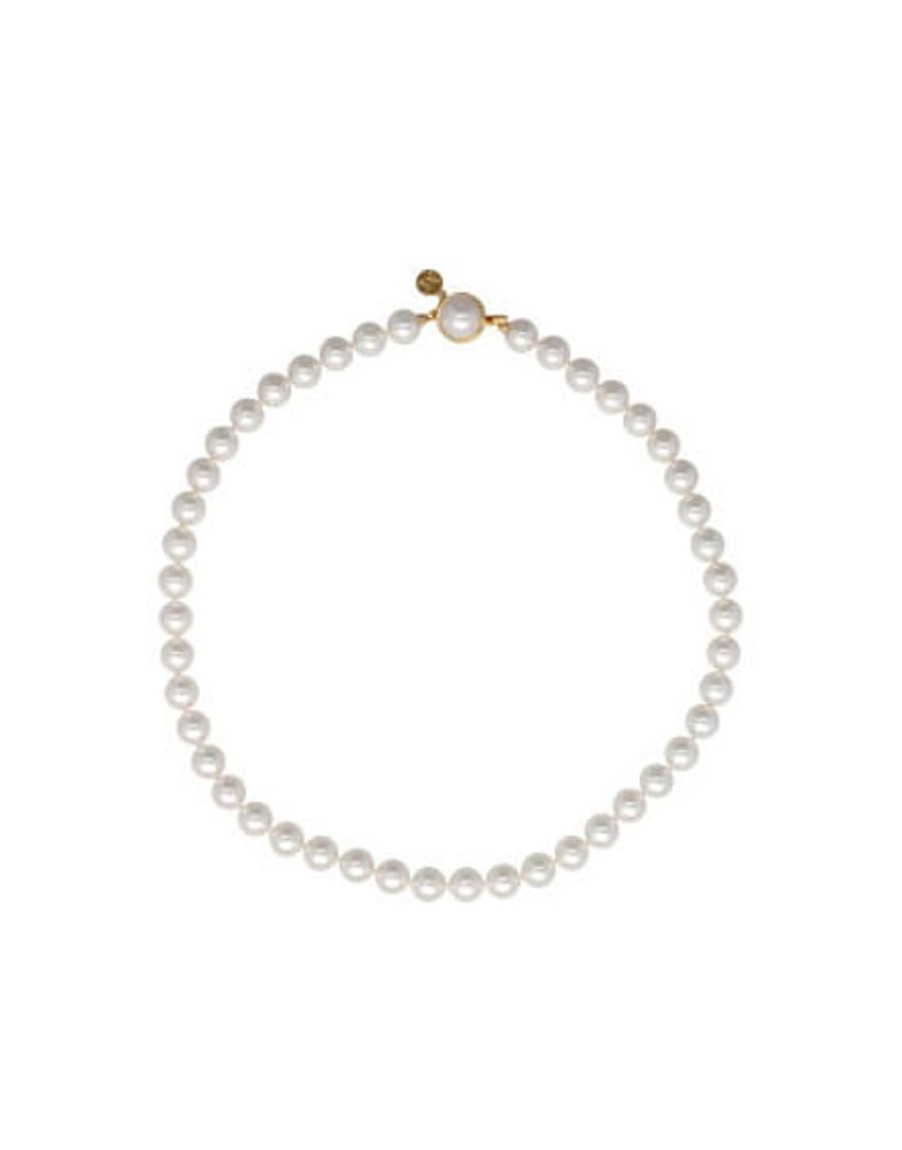 MAJORICA Gold Plated Necklace Lyra With 8Mm White Pearl 40Cm Tab Lock | Long Pearl Necklaces