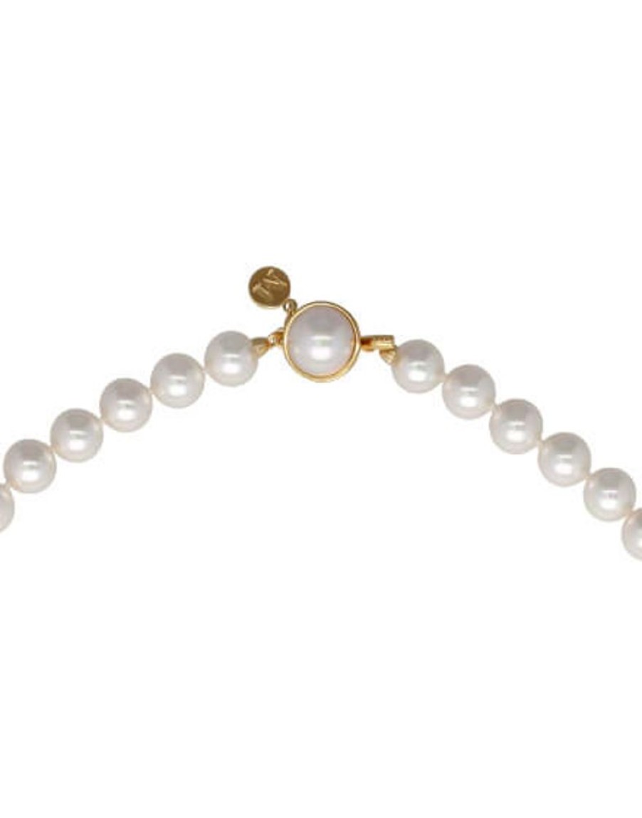 MAJORICA Gold Plated Necklace Lyra With 8Mm White Pearl 40Cm Tab Lock | Long Pearl Necklaces