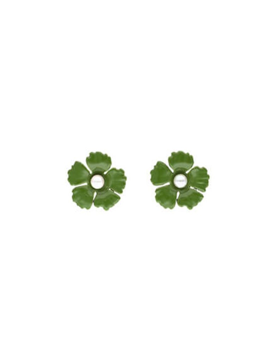 MAJORICA Santorini Small Flower Olive Green Earrings In Silver | Short Earrings