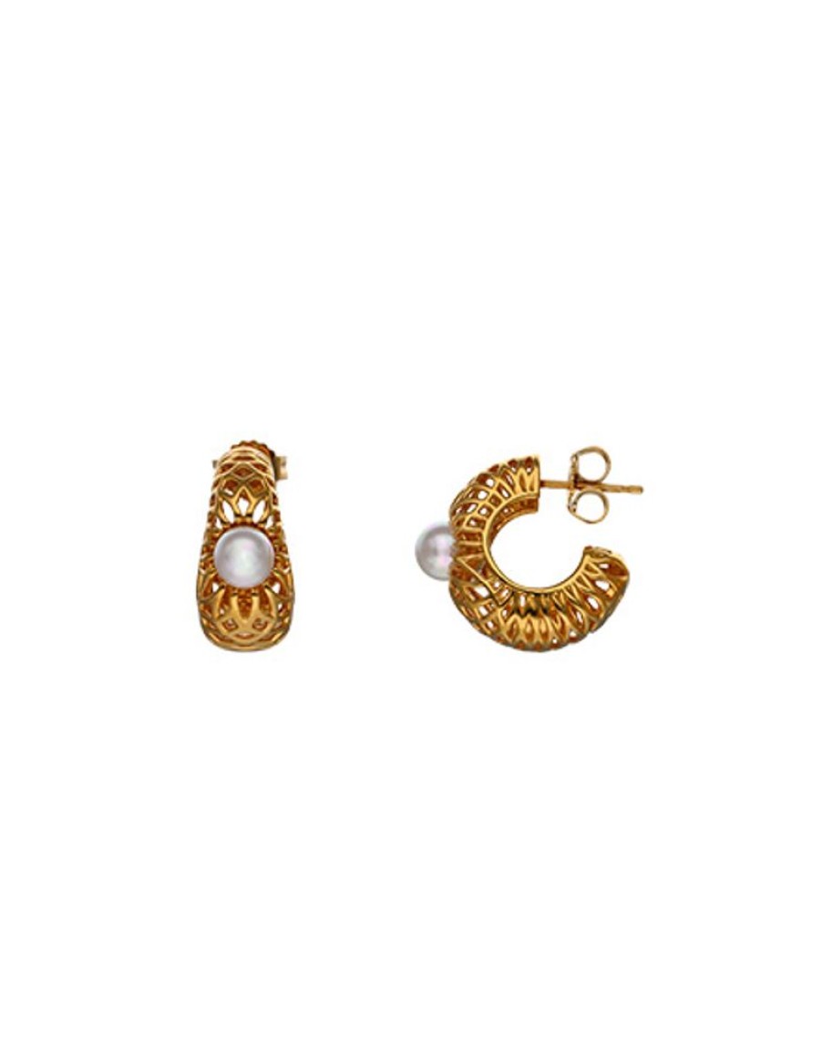 MAJORICA Etna Small Hoop Earrings In Gold-Plated Silver | Pearl Hoop Earrings