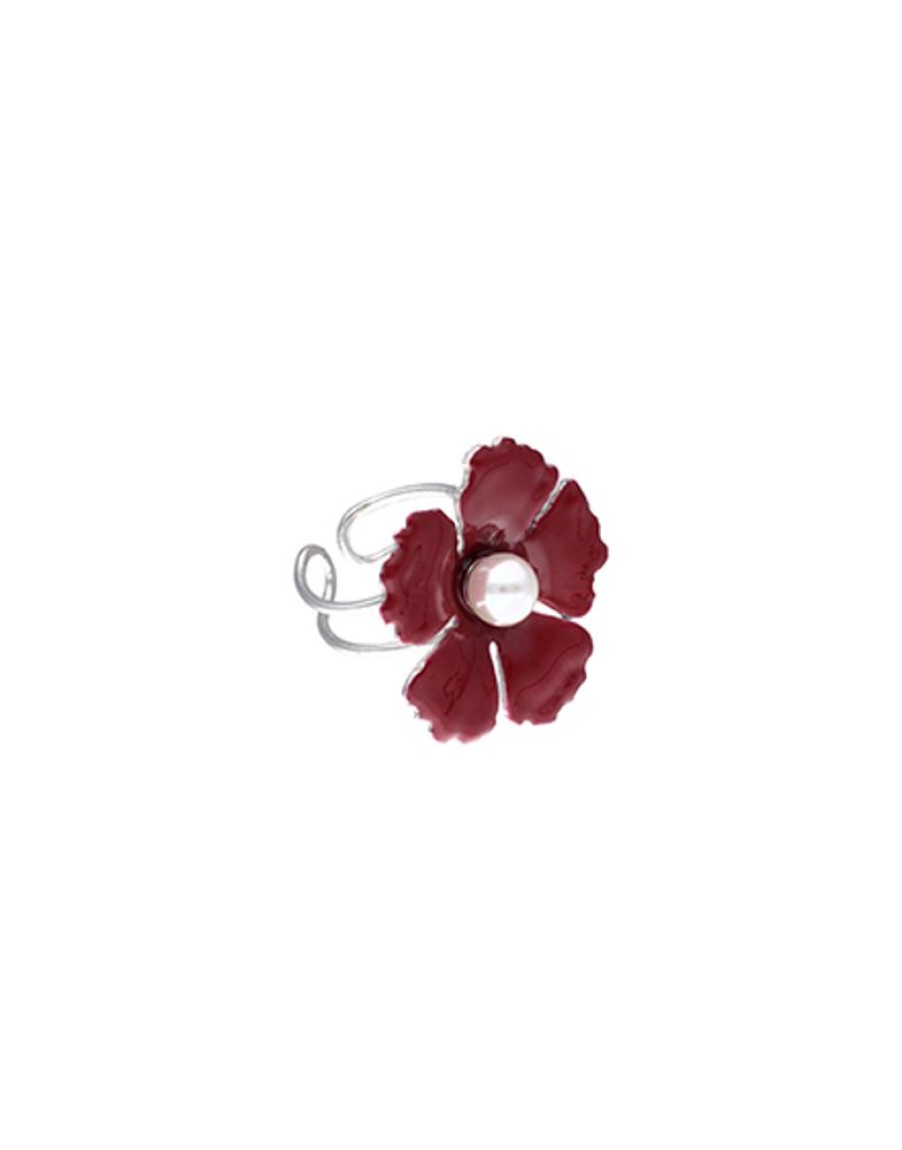 MAJORICA Silver Santorini Small Red Flower Ring | Medium-Sized Rings