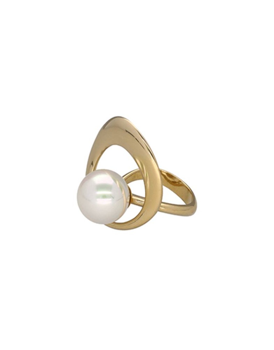 MAJORICA Petra Ring With Pearl In Gold Steel | Large Pearl Rings