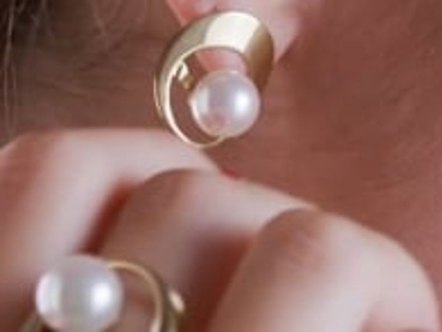 MAJORICA Petra Ring With Pearl In Gold Steel | Large Pearl Rings