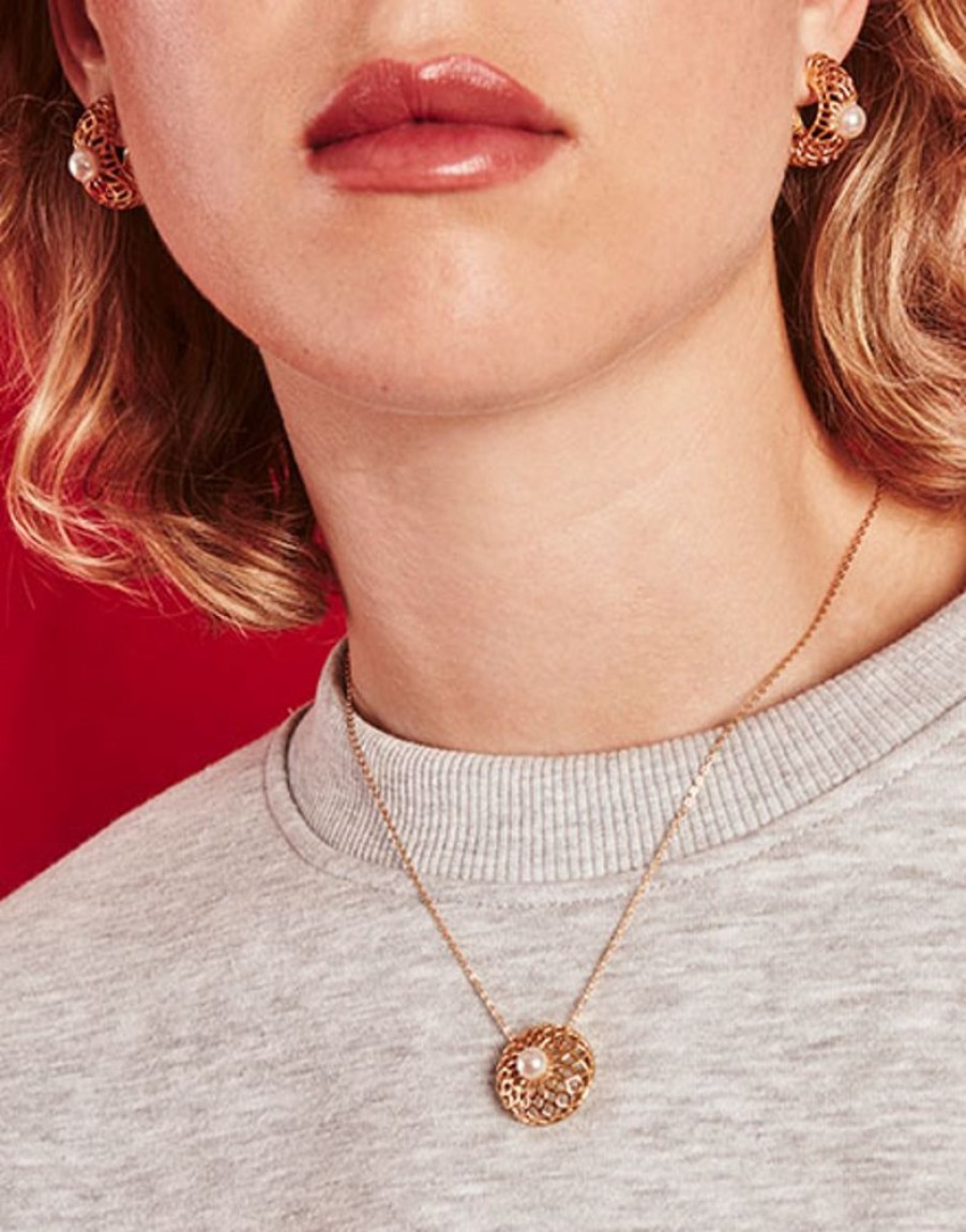 MAJORICA Etna Necklace In Gold-Plated Silver And Round Pearl 37Cm | Pendants With Chain