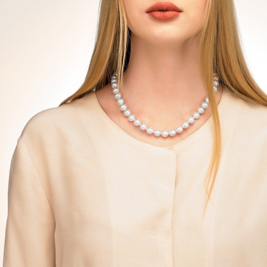 MAJORICA Golden Silver Necklace Lyra 10Mm 45Cm | Long Pearl Necklaces