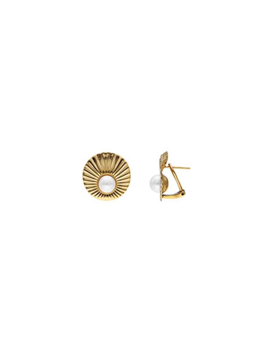 MAJORICA Le Palm Pearl Gold-Steel Earrings With Omega Clasp | Short Earrings