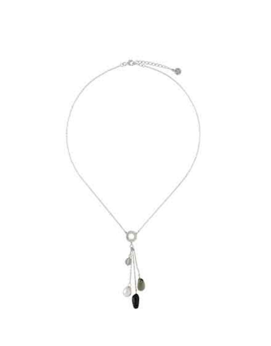 MAJORICA Algaida Silver Short Necklace With Black Murano Glass | Pearl Chain Necklaces