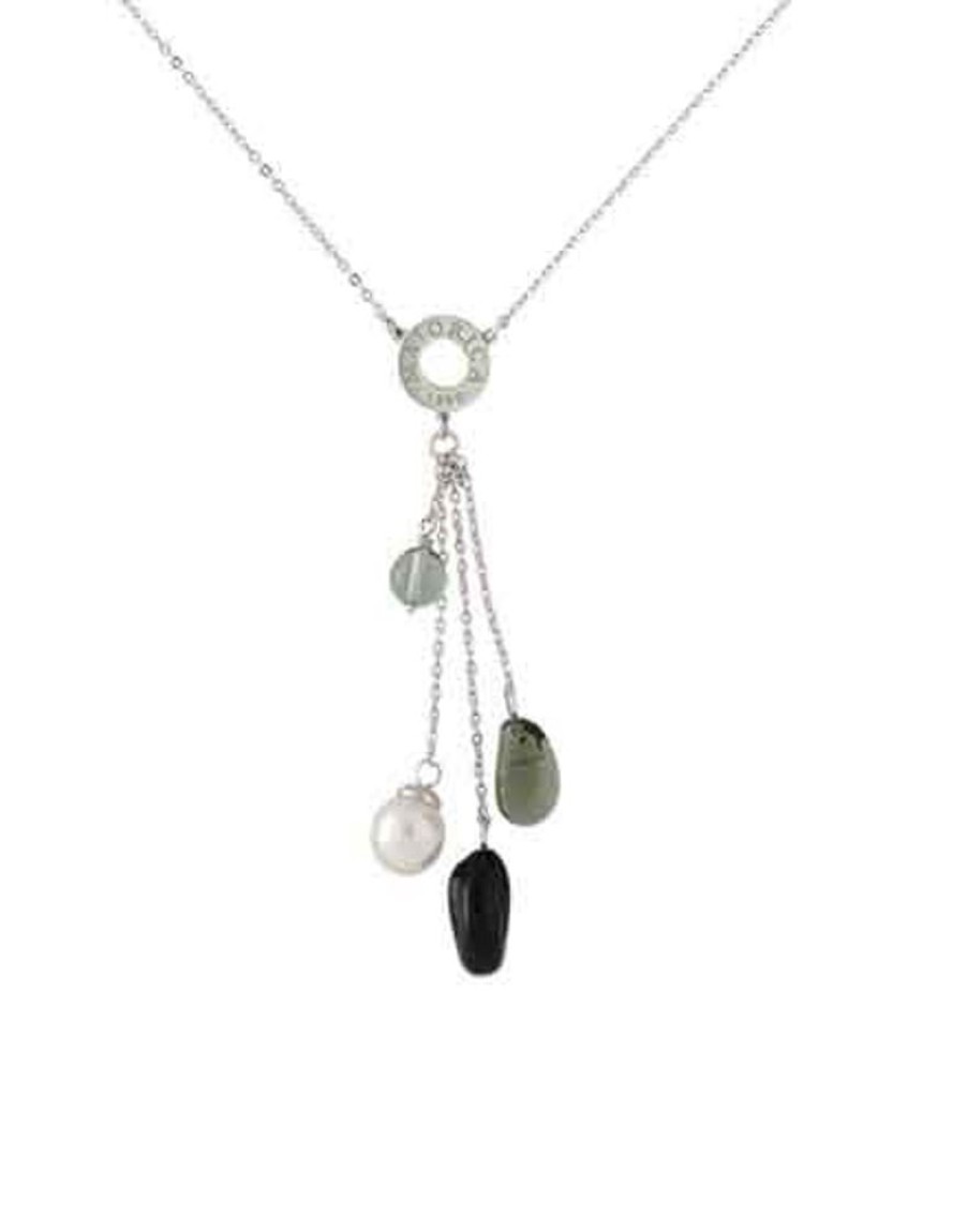 MAJORICA Algaida Silver Short Necklace With Black Murano Glass | Pearl Chain Necklaces