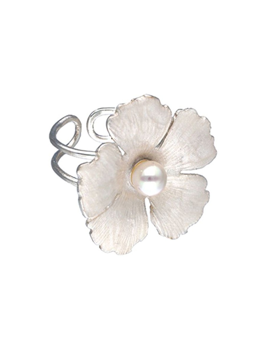 MAJORICA Santorini Bianco Bridal Ring With Large Nacre Flower And Round Pearl | Large Pearl Rings