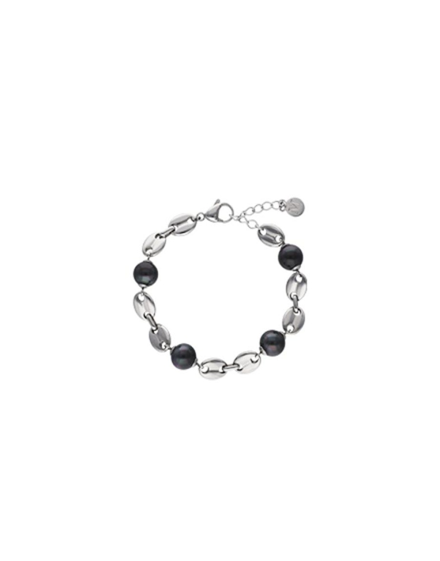 MAJORICA Sailor Chain Bracelet In Steel And Black Pearls | Chain Bracelets