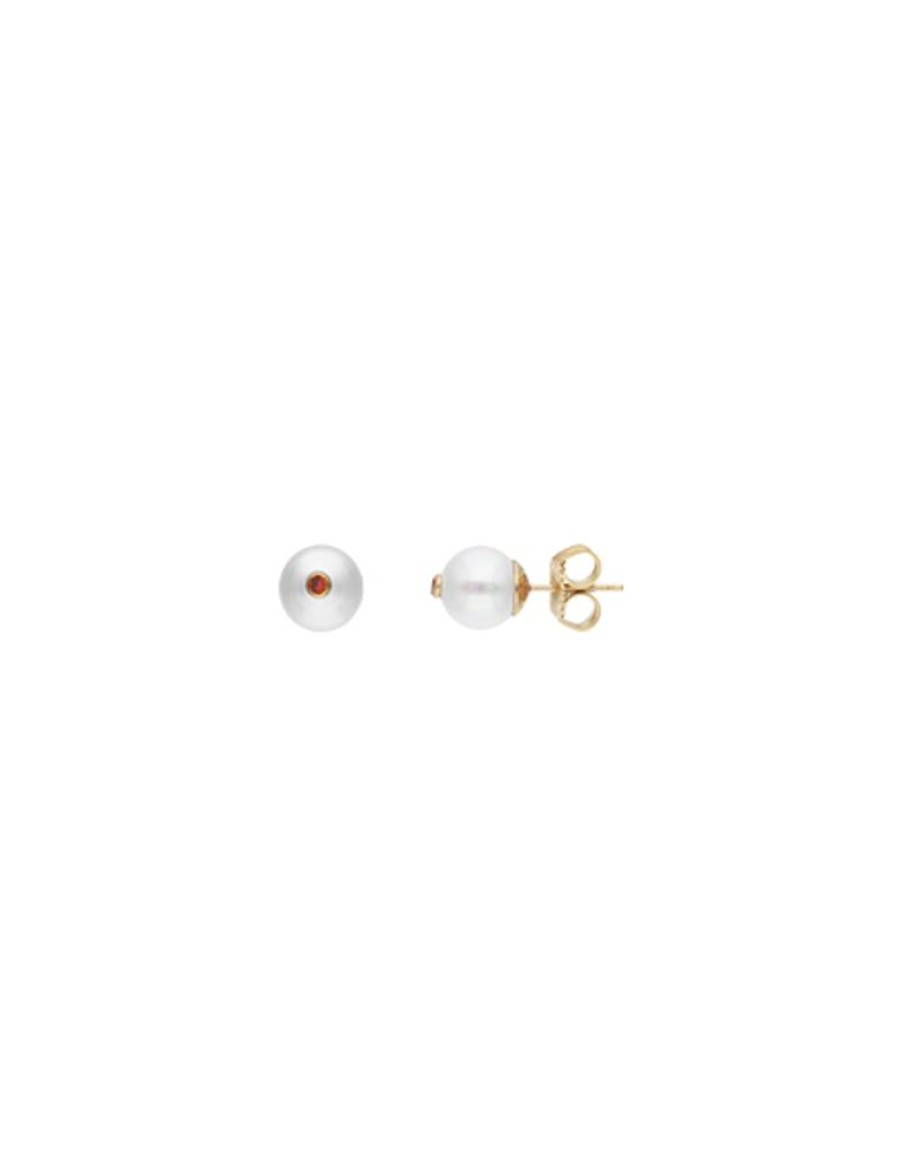 MAJORICA Color Pop Earrings With Round White Pearl And Orange Zirconia | Pearl Stud Earrings