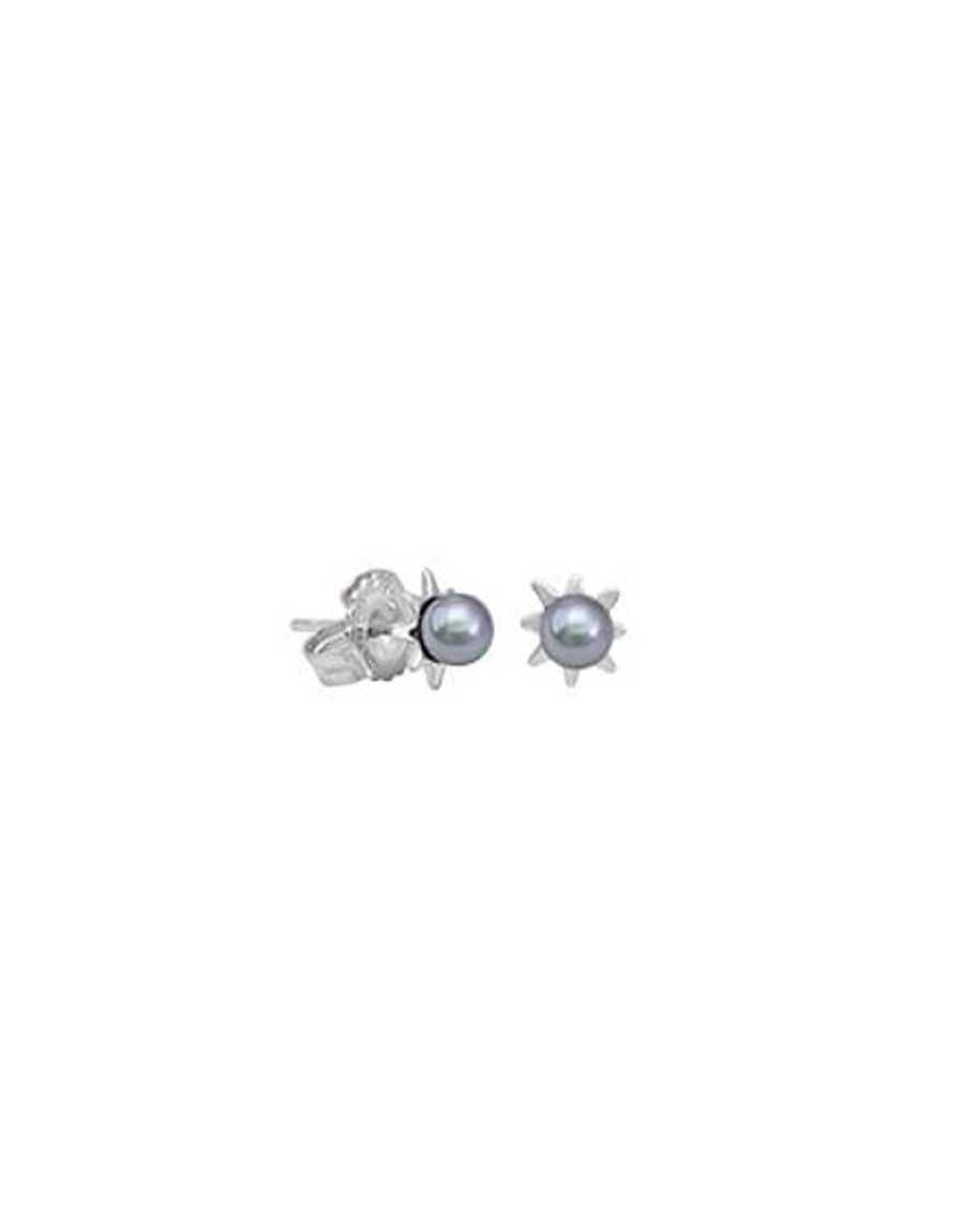 MAJORICA Earrings Cies Silver Mini Flower With 4Mm Gray Pearl | Short Earrings