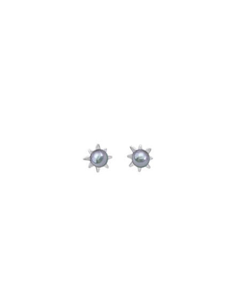 MAJORICA Earrings Cies Silver Mini Flower With 4Mm Gray Pearl | Short Earrings