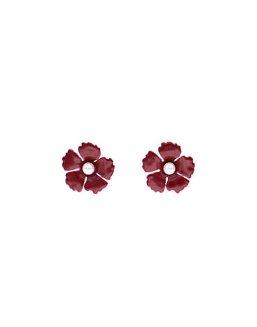 MAJORICA Santorini Small Flower Red Earrings In Silver | Silver Earrings