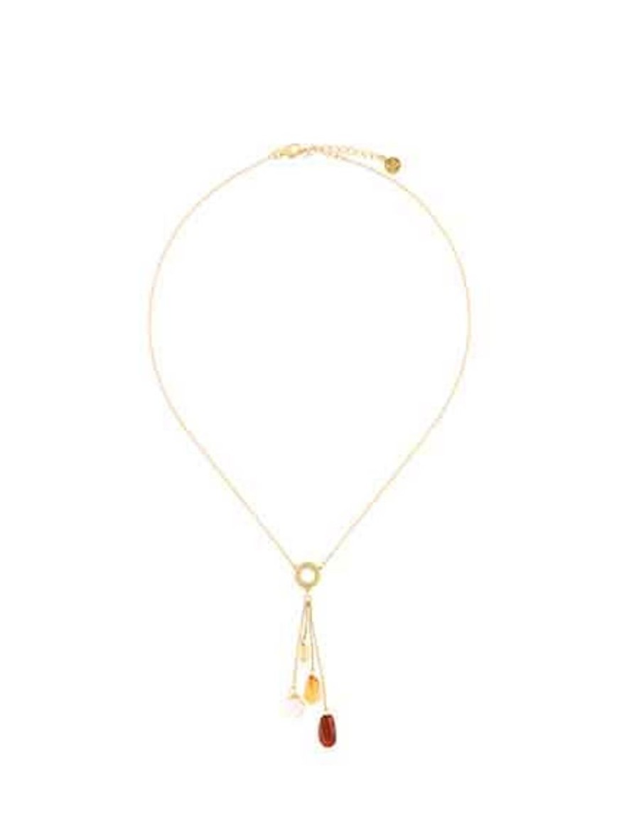 MAJORICA Algaida Golden Short Necklace With Amber Murano Glass | Pearl Chain Necklaces